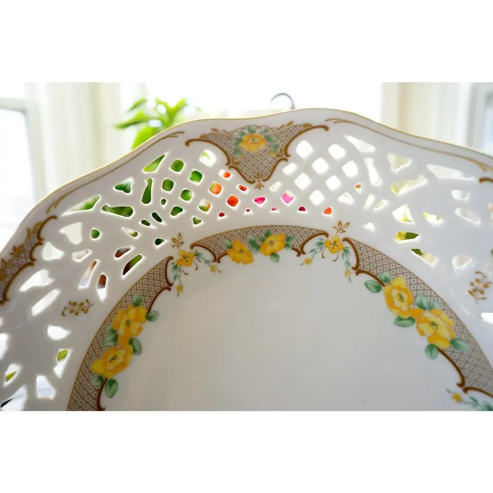 Vintage Oscar De La Renta Jonquil Floral Reticulated Serving Bowl West Germany